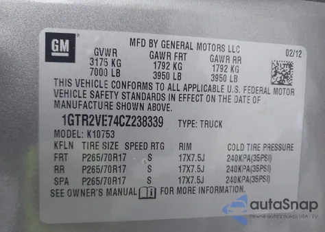 2012 GMC Sierra 1500 Sle from USA, damaged, VIN 1GTR2VE74CZ238339
